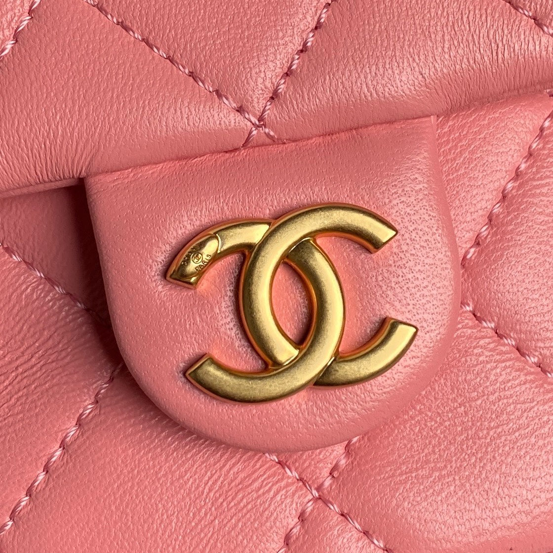 CRUISE DRAWSTRING BACKPACK 24 IN PINK LAMBSKIN GOLD-TONE METALLIC