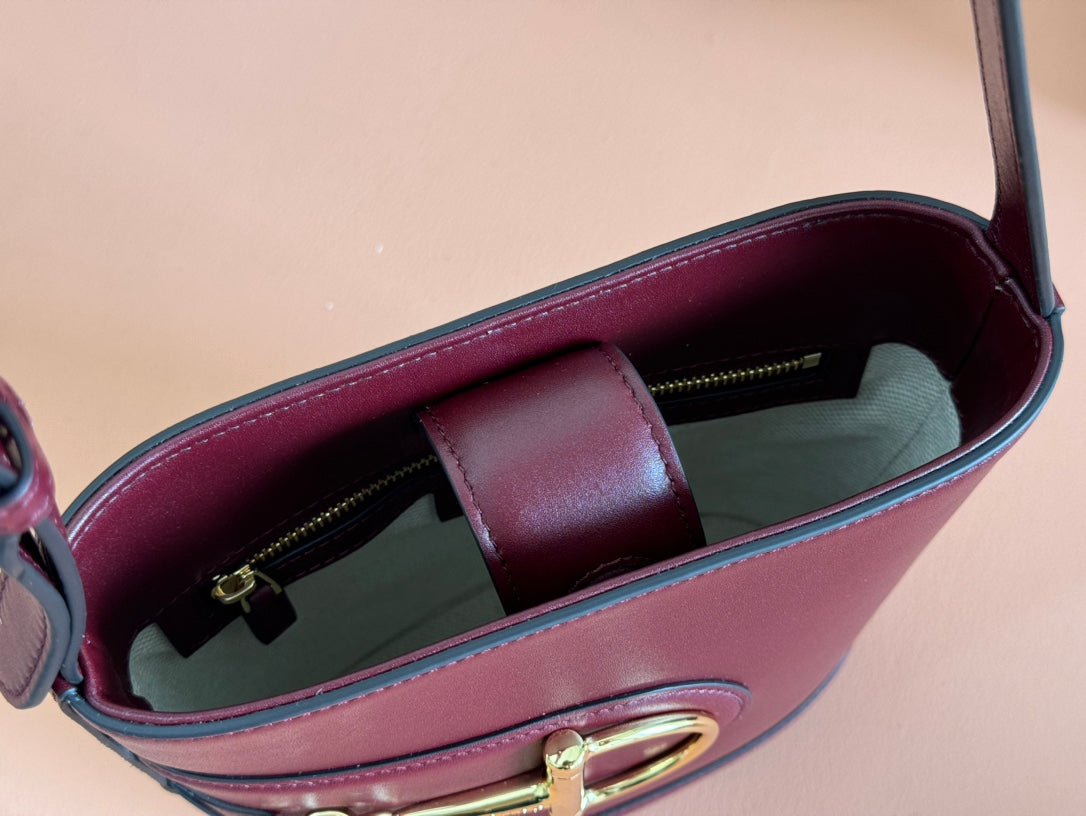 73 SMALL BUCKET BAG 20 IN ROSSO ANCORA RED SMOOTH CALFSKIN