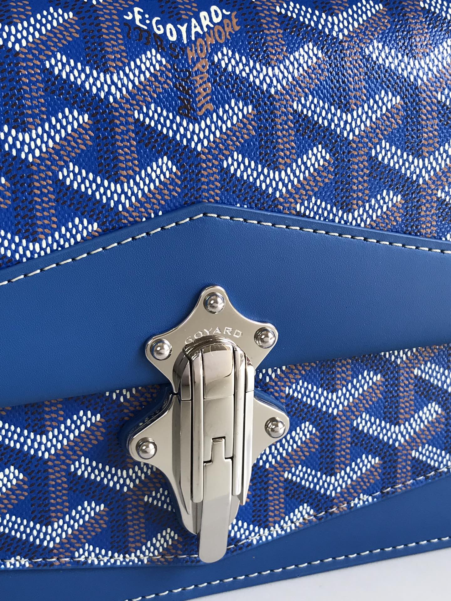 DUCHESSE MARIE-CAROLINE BAG 25 IN SAPPHIRE BLUE GOYARDINE CANVAS AND SMOOTH CALFSKIN