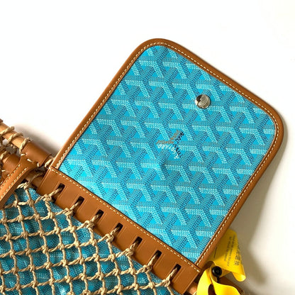 ALIGRE BAG 40 IN BABY BLUE WOVEN RAFFIA AND CALFSKIN