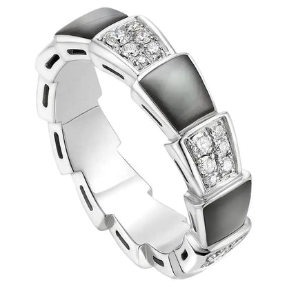 [AURORA]セルペンティリング シルバー ダイヤモンド ブラック モップ 4mm