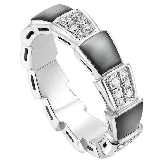 [AURORA]SERPENTI RING SILBER DIAMANT SCHWARZER MOP 4MM