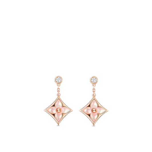 [Aurora]DOUBLE STAR PINK GOLD MOP DROP EARRINGS