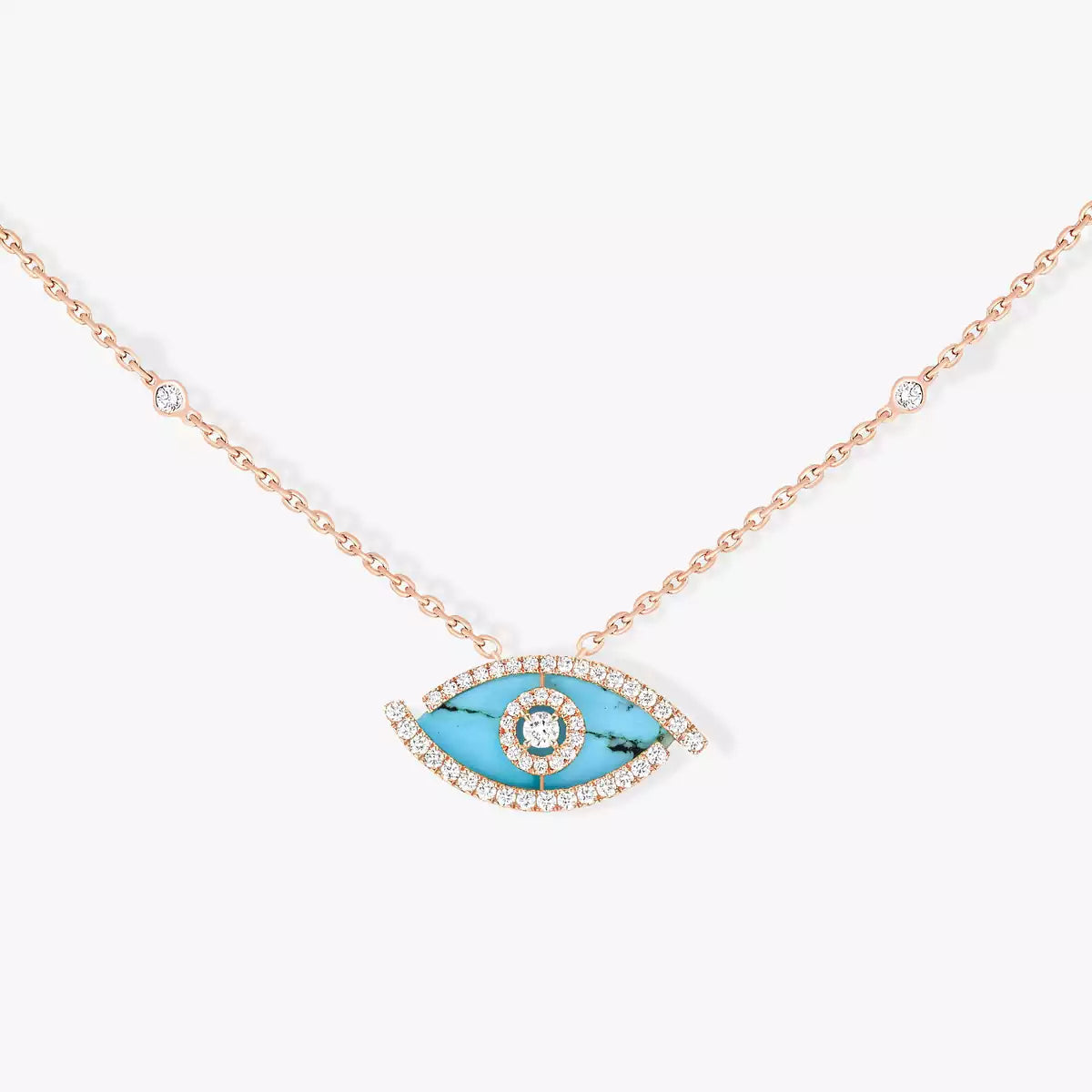 [AURORA]Lucky Eye Diamond Necklace in Rose Gold and Turquoise