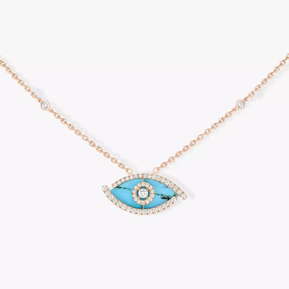 [AURORA]Lucky Eye Diamond Necklace in Rose Gold and Turquoise