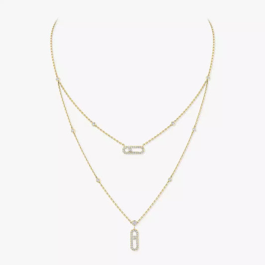 [AURORA]2 Rows Rose Gold Diamond Pave_ Necklace Move Uno