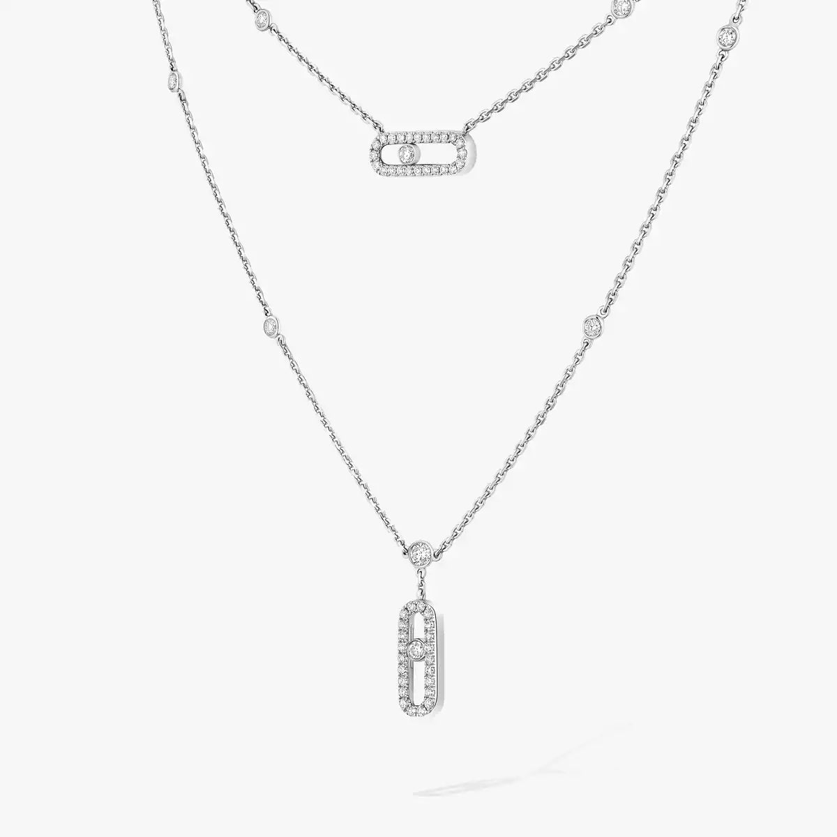 [AURORA]2 Rows Rose Gold Diamond Pave_ Necklace Move Uno