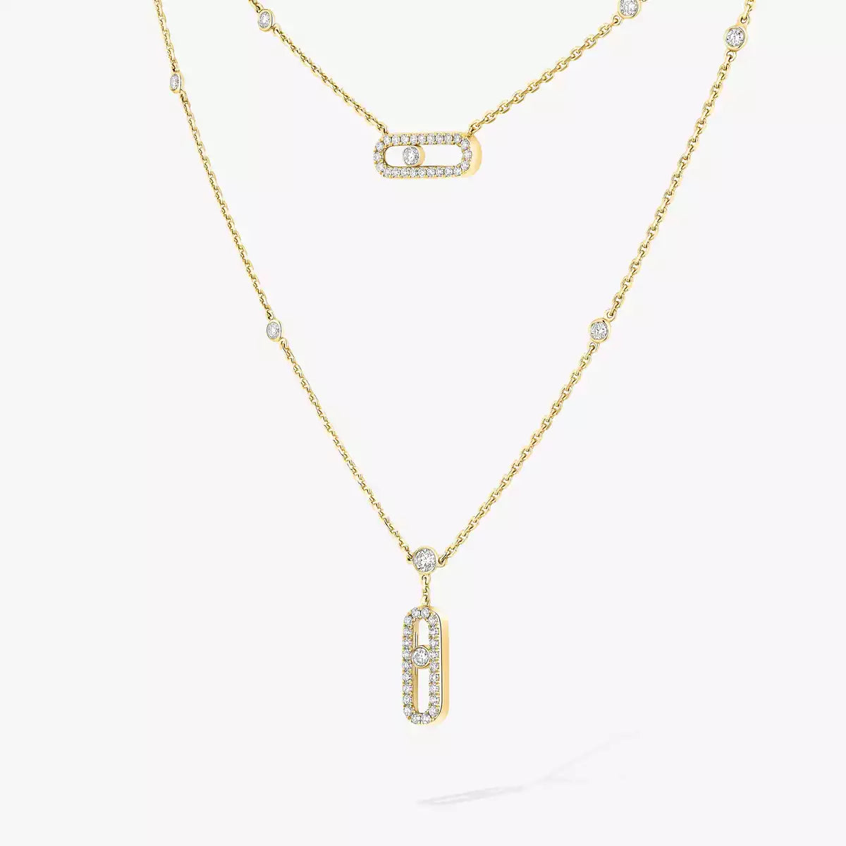 [AURORA]2 Rows Rose Gold Diamond Pave_ Necklace Move Uno