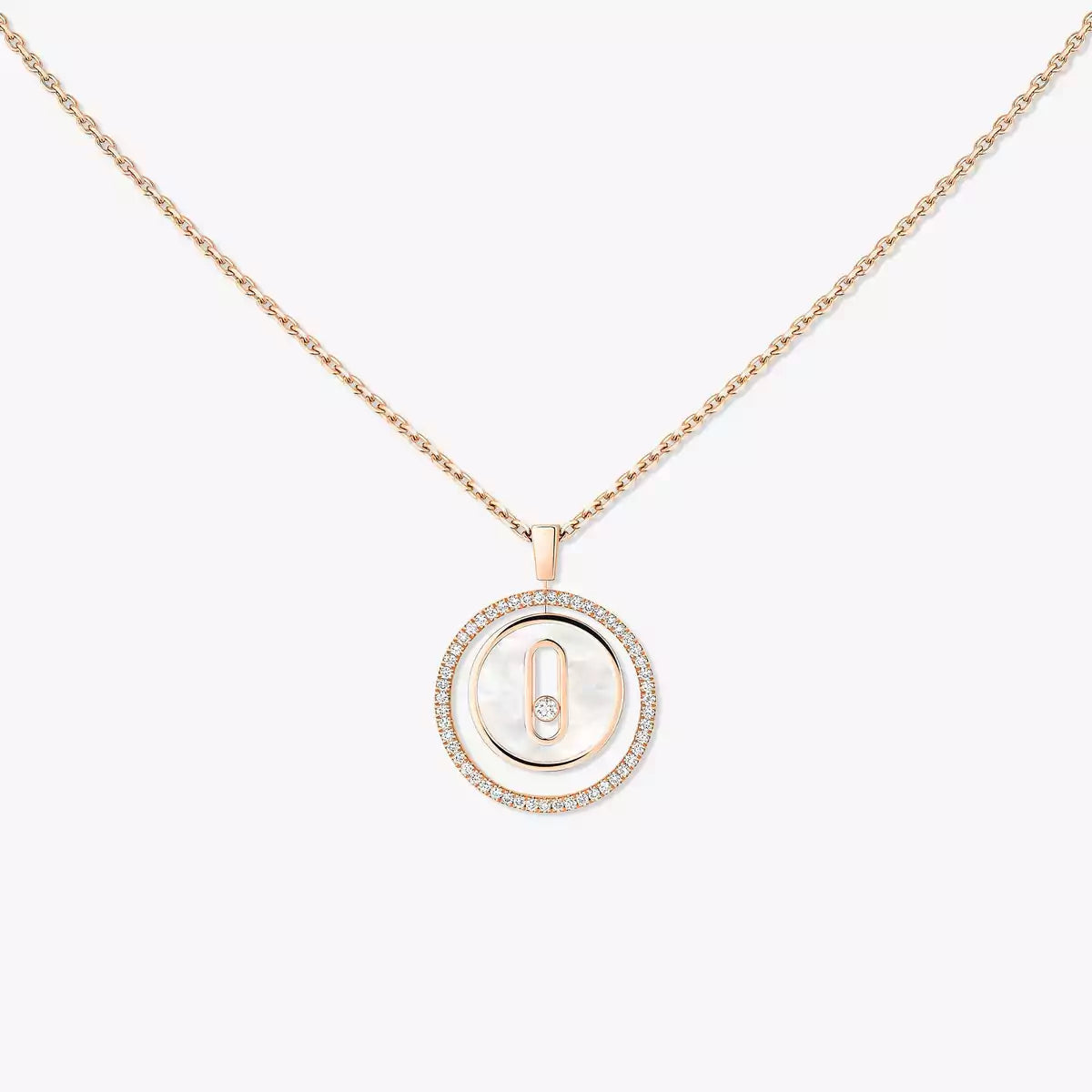 [AURORA]Lucky Move Diamond Necklace in Rose Gold and White Mother-of-Pearl