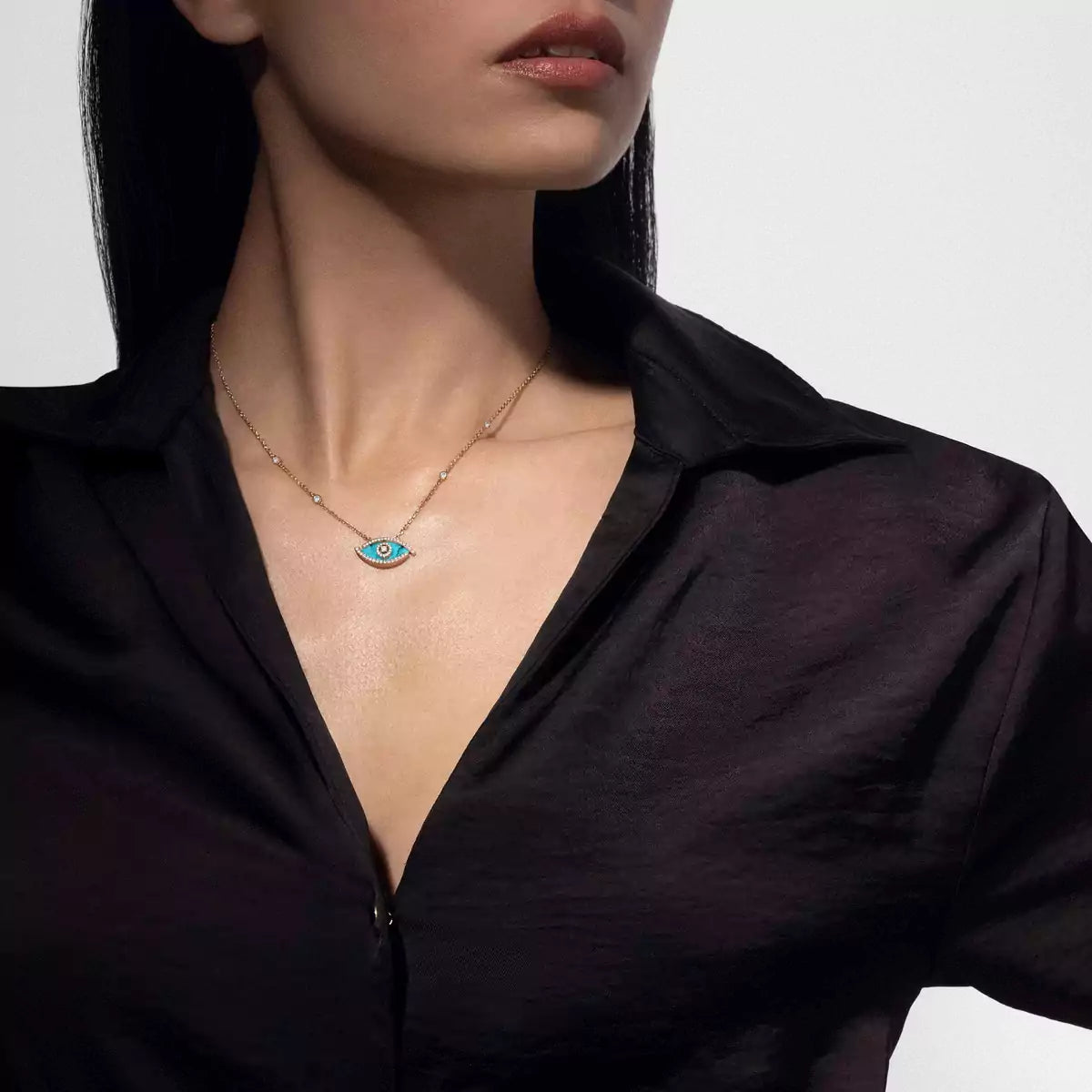 [AURORA]Lucky Eye Diamond Necklace in Rose Gold and Turquoise