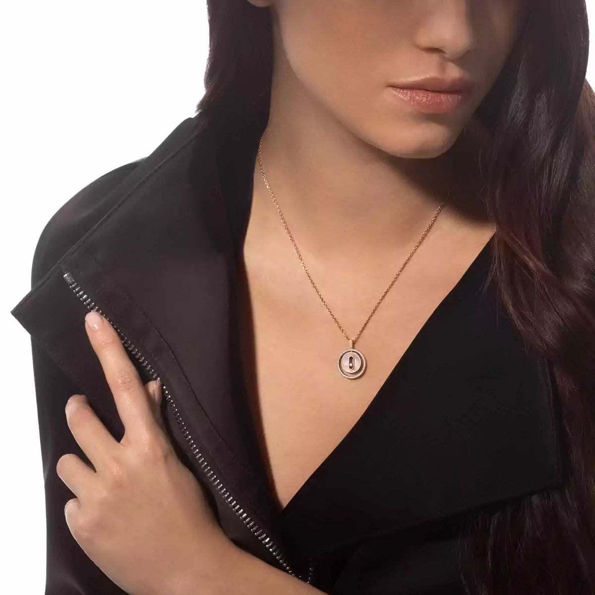 [AURORA]Lucky Move Diamond Necklace in Rose Gold and White Mother-of-Pearl