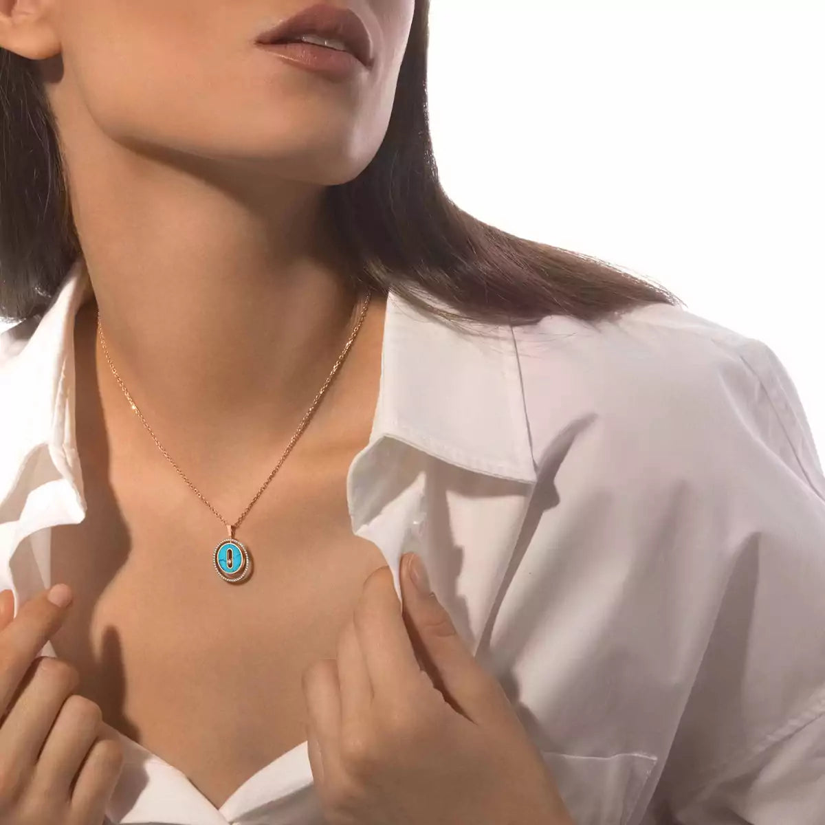 [AURORA]Lucky Move Diamond Necklace in Rose Gold and White Mother-of-Pearl