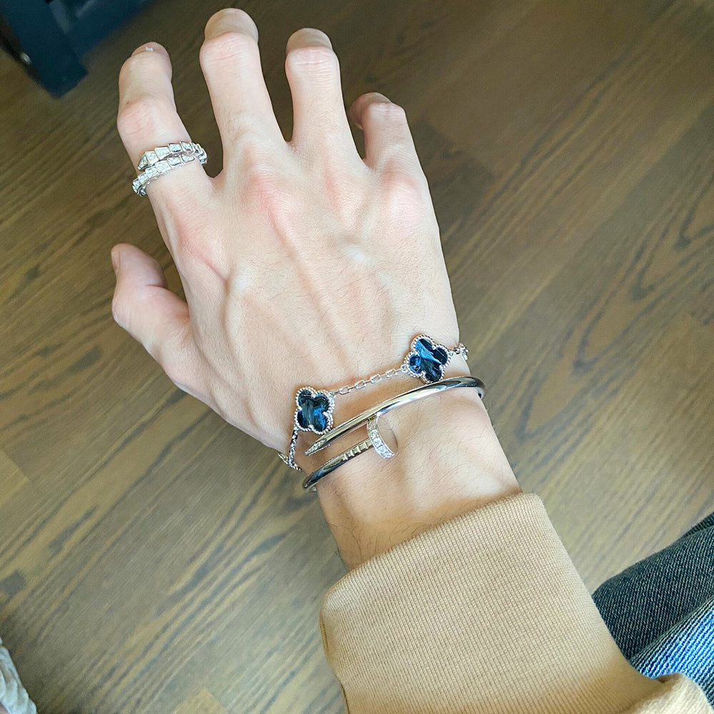 [Aurora]CLOVER 5 MOTIF PIETERSITE SILVER BRACELET