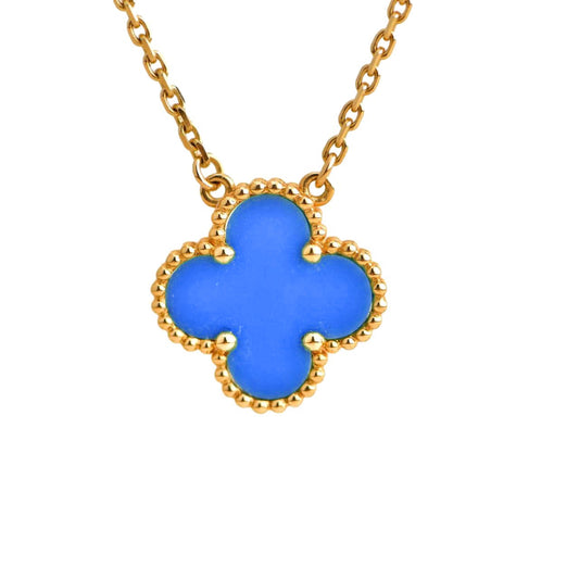 [Aurora]CLOVER 15MM BLUE AGATE NECKLACE