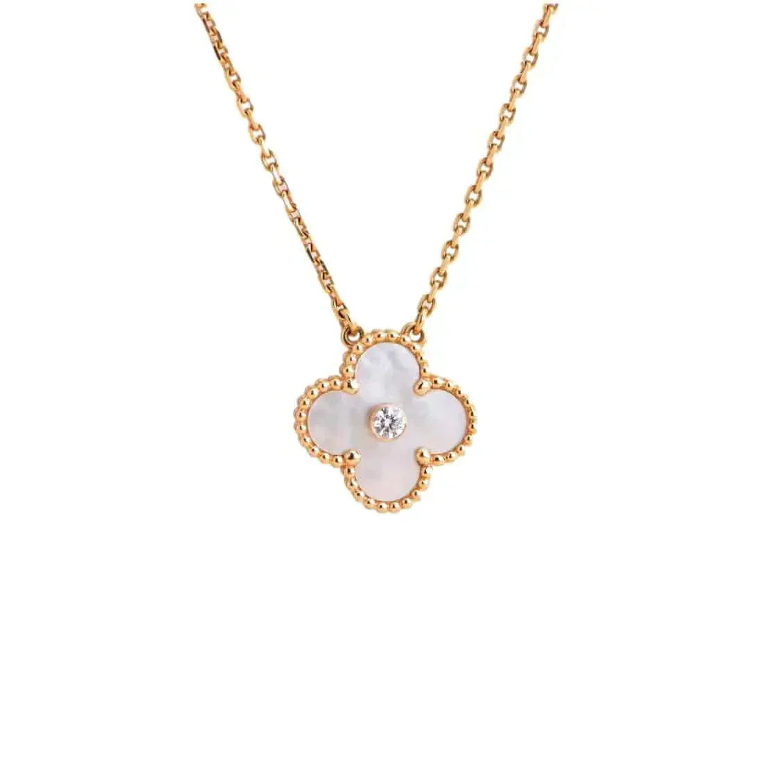 [Aurora]CLOVER 15MM DIAMOND WHITE FRITILLARIA NECKLACE