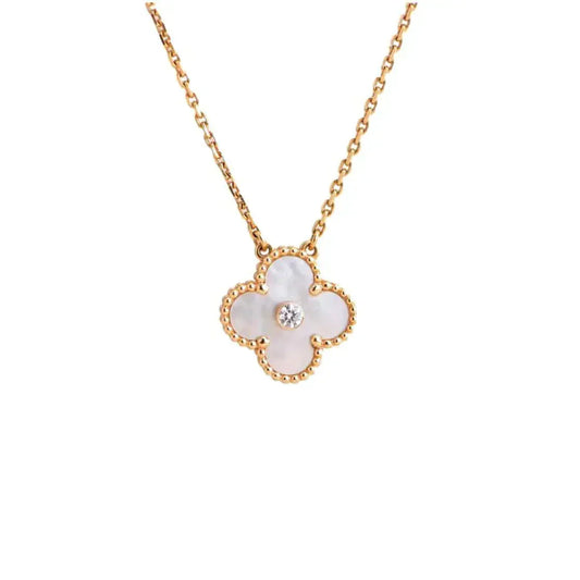 [Aurora]CLOVER 15MM DIAMOND WHITE FRITILLARIA NECKLACE