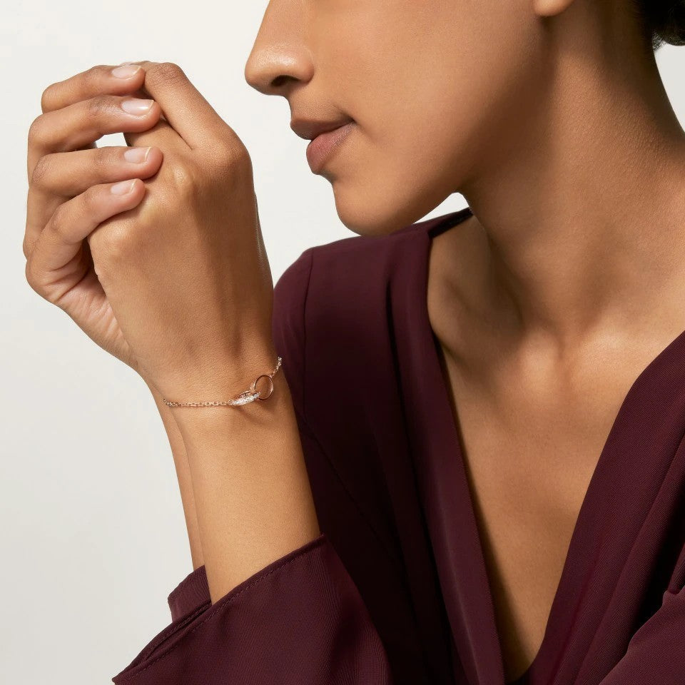 [AURORA]LOVE DOUBLE RING HALF DIAMOND BRACELET