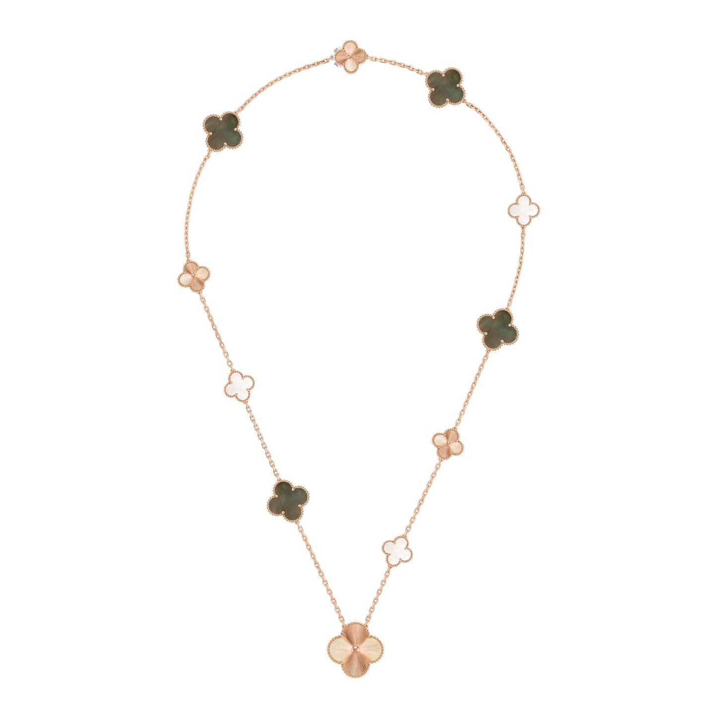 [AURORA]DETACHABLE CLOVER 15(11+4) FLOWER ROSE GOLD NECKLACE SET