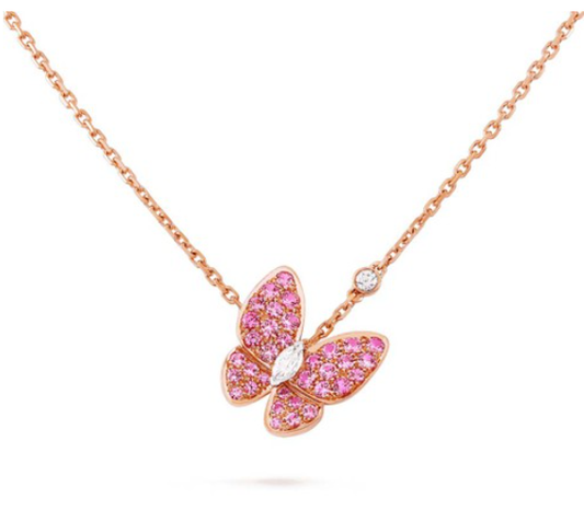 [Aurora]BUTTERFLY RED DIAMOND ROSE GOLD NECKLACE