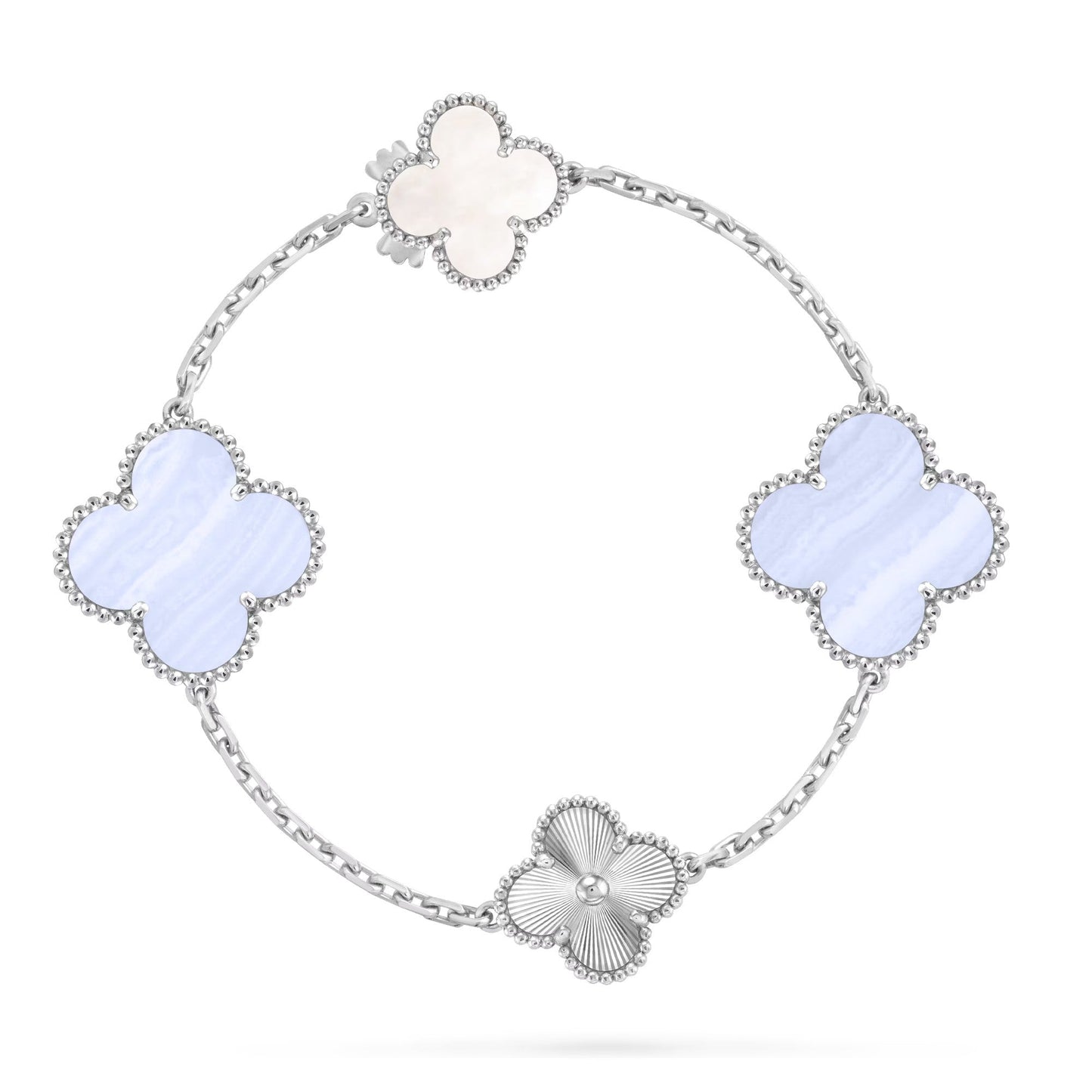 [AURORA]DETACHABLE CLOVER 15(11+4) FLOWER SILVER NECKLACE SET