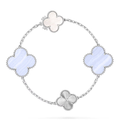 [AURORA]DETACHABLE CLOVER 15(11+4) FLOWER SILVER NECKLACE SET