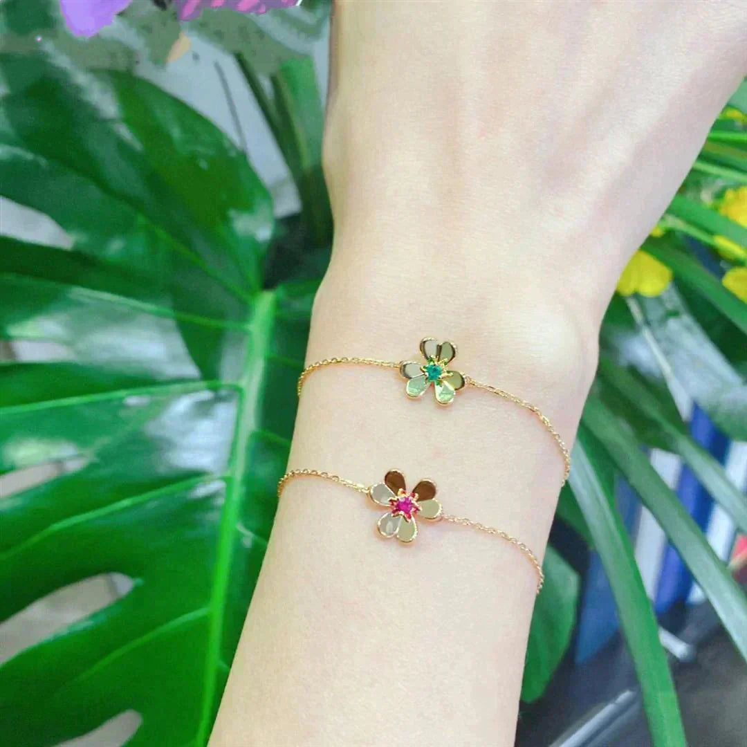 [Aurora]FRIVOLE GOLD FLOWER PINK MALACHITE BRACELET