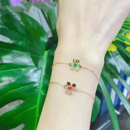 [Aurora]FRIVOLE GOLD FLOWER PINK MALACHITE BRACELET