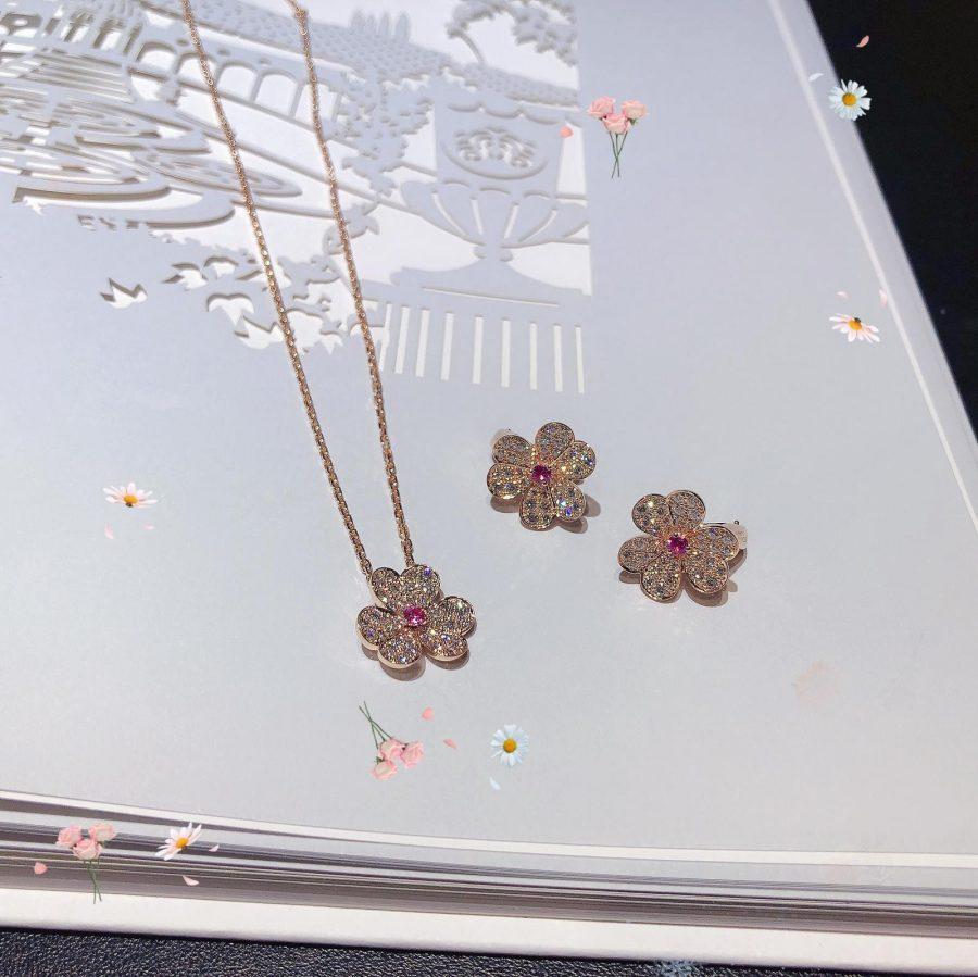 [Aurora]FRIVOLE PINK GOLD FLOWER DIAMOND EARRINGS