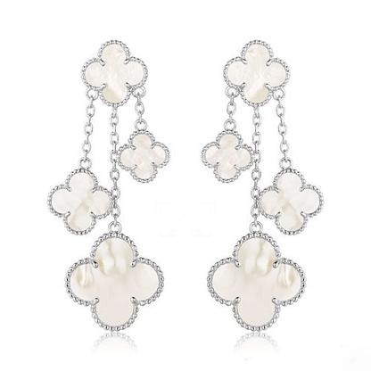 [Aurora]CLOVER EARRINGS WHITE MOP 4 MOTIFS SILVER