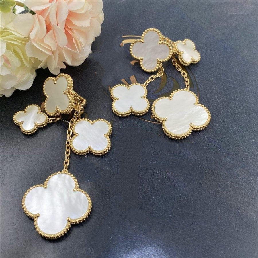 [Aurora]CLOVER EARRINGS WHITE MOP 4 MOTIFS GOLD