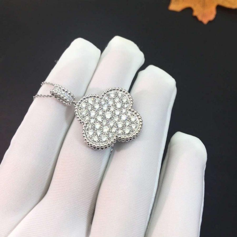 [Aurora]CLOVER 25MM SILVER FULL DIAMOND BIG CLOVER NECKLACE