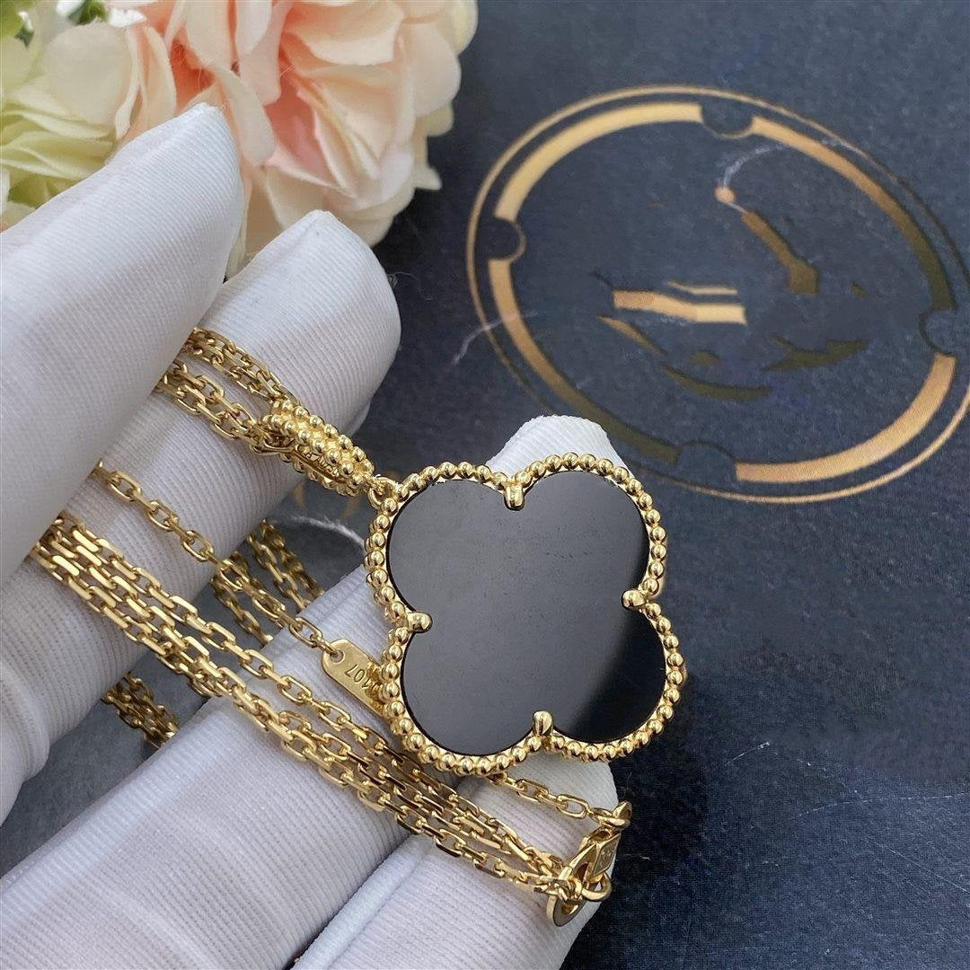 [Aurora]CLOVER 25MM GOLD ONYX BIG CLOVER NECKLACE