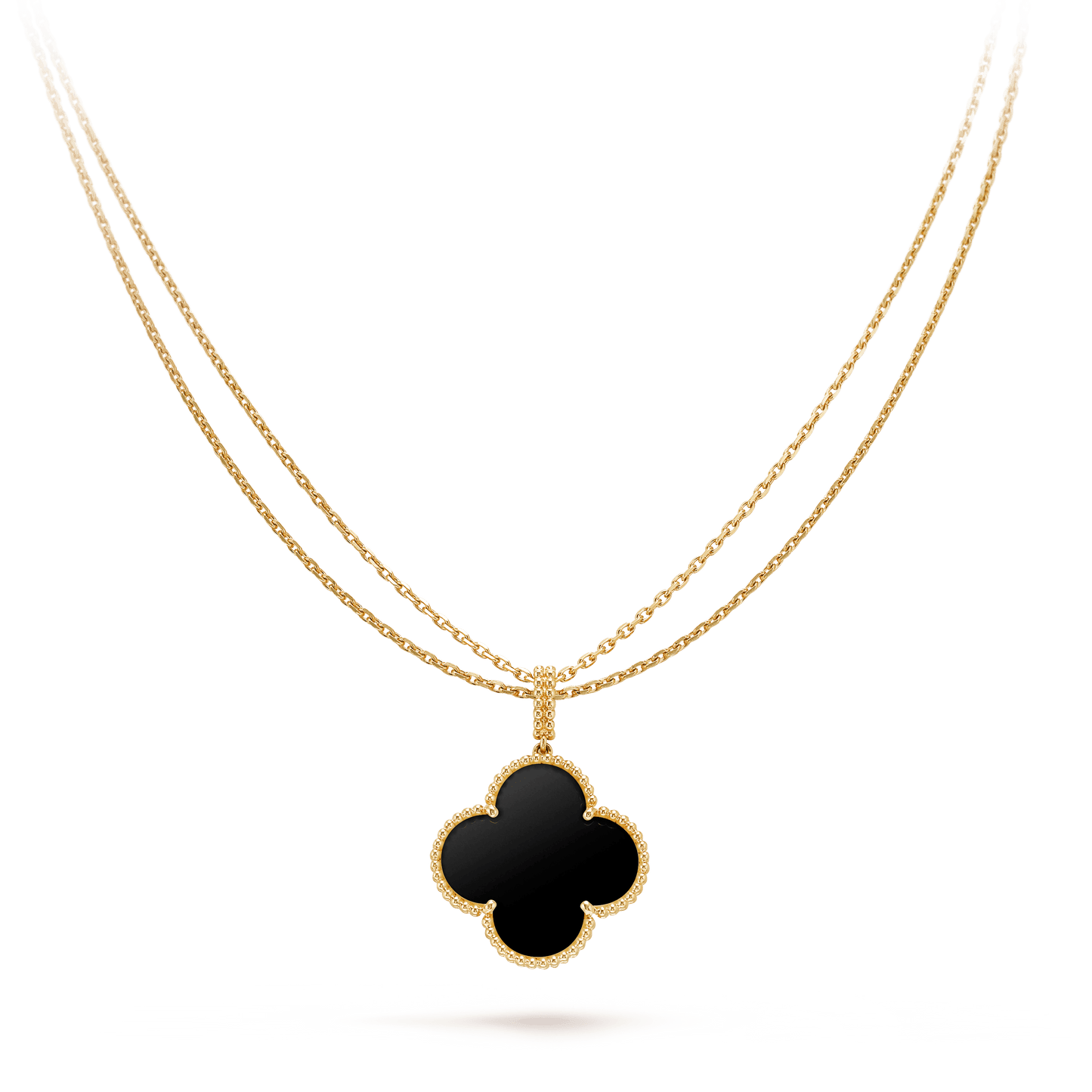 [Aurora]CLOVER 25MM GOLD ONYX BIG CLOVER NECKLACE