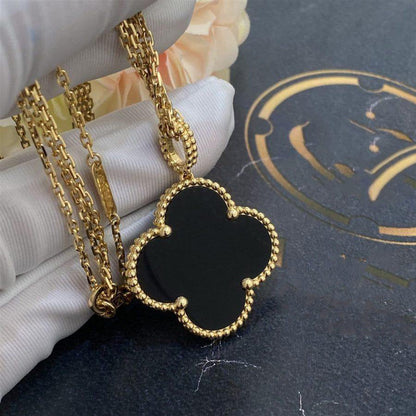 [Aurora]CLOVER 25MM GOLD ONYX BIG CLOVER NECKLACE