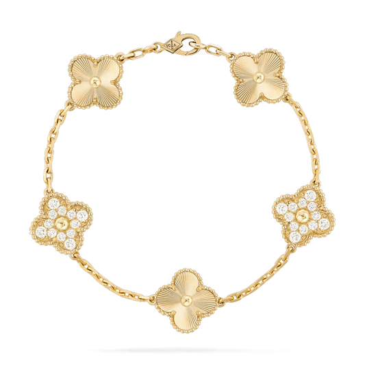 [AURORA]CLOVER BRACELET 5 MOTIFS GOLD DIAMOND