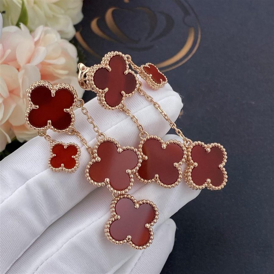 [Aurora]CLOVER EARRINGS CARNELIAN 4 MOTIFS PINK GOLD