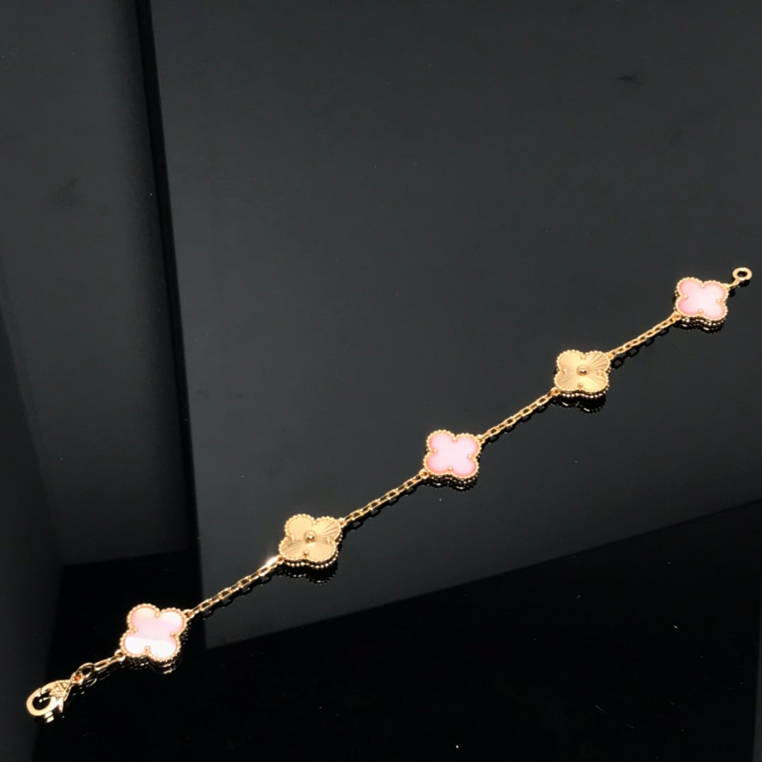 [Aurora]CLOVER BRACELET 5 MOTIF PINK AND PINK GOLD
