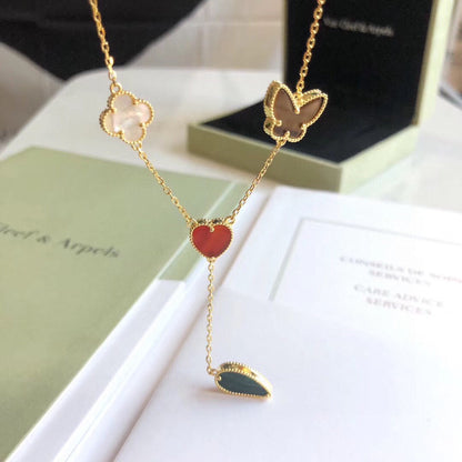 [Aurora]LUCKY SPRING 4 MOTIFS ROSE GOLD NECKLACE