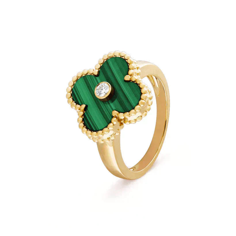 [Aurora]CLOVER MALACHITE RING GOLD DIAMOND