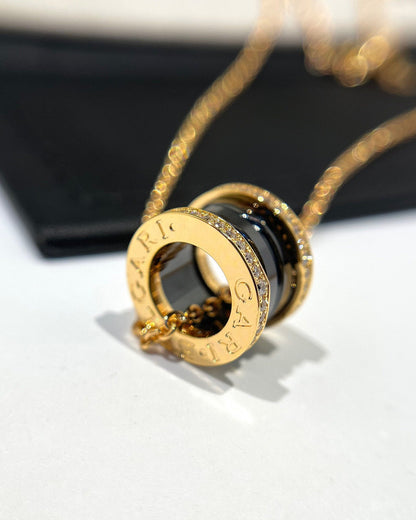 [Aurora]ZERO 1 BLACK CERAMIC DIAMOND PINK GOLD NECKLACE