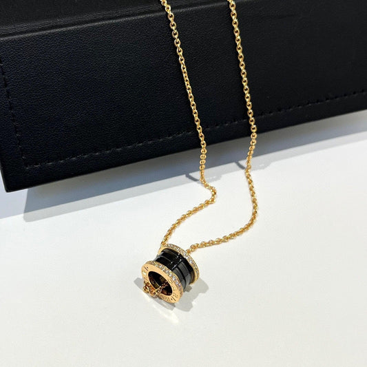 [Aurora]ZERO 1 BLACK CERAMIC DIAMOND PINK GOLD NECKLACE